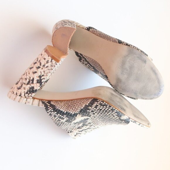 Steve Madden Cream & Black Esmeralda Snakeskin Peep Toe Mules / Slip On Sandals - Picture 14 of 16